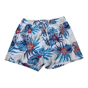 Maamgic 2 in 1 Tropical 5.5” White Blue Floral Swim Shorts Men’s Size Small